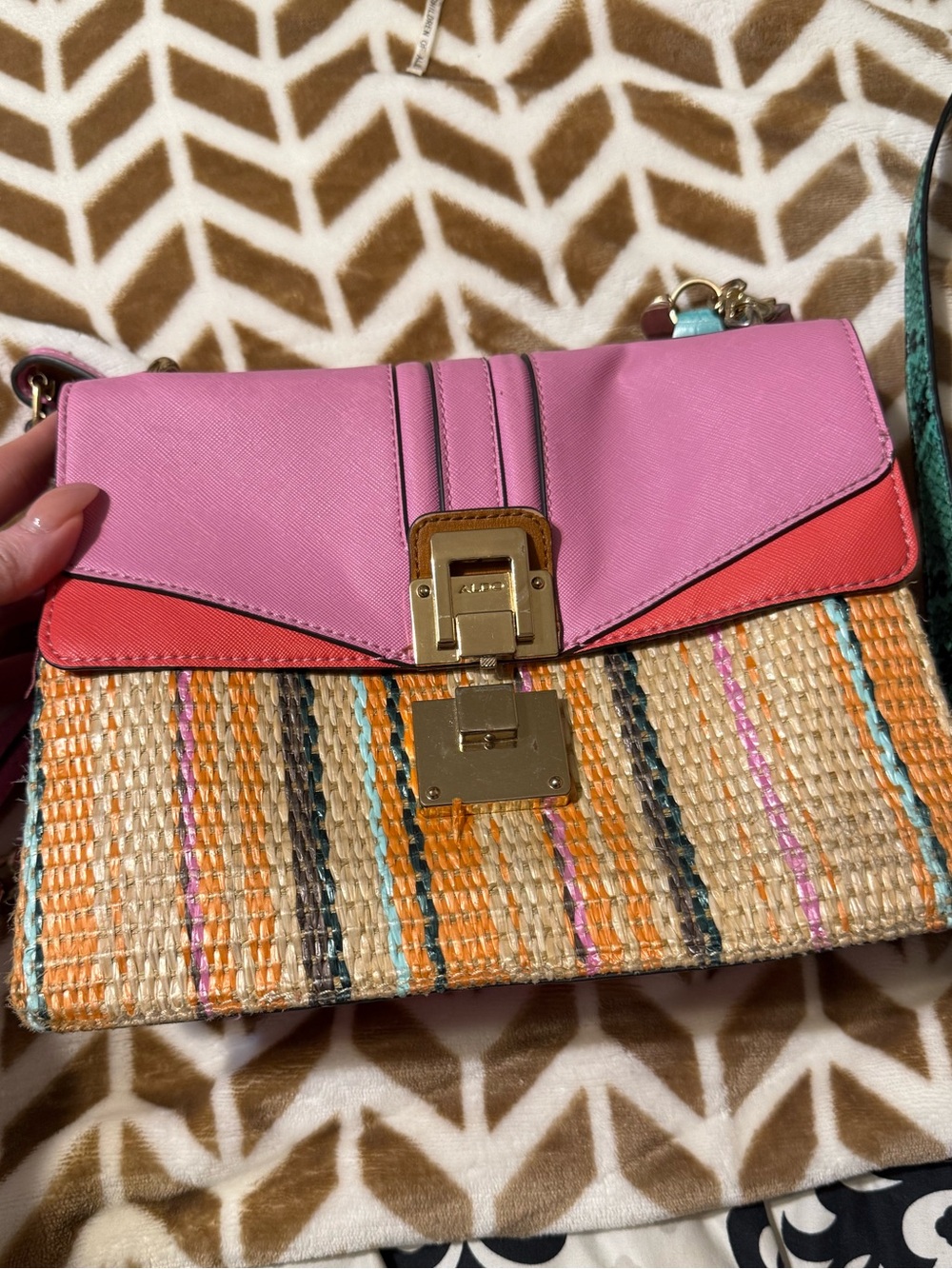 Aldo Pink and Coral Woven Flap Crossbody
